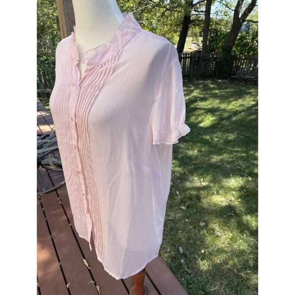 Worthington Womens Light Pink Sheer Button-Up Blouse With Ruffle Collar & Pintuc - Picture 4 of 12
